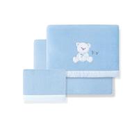 Set di 3 Lenzuola per Mini Culla Neonato in CORALINA Oso Lazo blu · Lenzuolo Invernale Extra Caldo per Mini Lettino