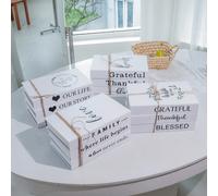 Set di 3 libri decorativi, include corda, libri bianchi impilabili e pieghevoli, stile fattoria, adatti per decorare soggiorno, tavolino da caffè, camino, camera da letto, ufficio, bagno, scrivania, m