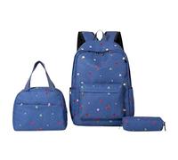 Set di 3 libri per studenti con stampa fragola con scatola per il pranzo, astuccio per matite, zaini per computer portatile, set carino per ragazze e donne all'aperto, Blu scuro, 16.54x11.02x4.72(inch