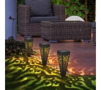 Set di 3 luci a presa solare a LED Faretti da giardino a picchetto per esterni lampade da terrazza nero oro