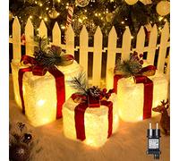 Set di 3 Luci Decorative Elktry - 60 LED Scatole Luminose Natalizie Impermeabili, 8 Modalità con Timer - Decorazione Natalizia a Fiocco di Neve