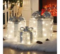 Set di 3 Luci Elktry Regalo Decorativa, 120 LEDs Scatole Luminose Natale Impermeabile 8 Modalità con Funzione Timer, Adatte come Decorazione Natalizia-Argento