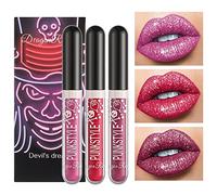 Set di 3 lucidalabbra glitterati con brillantini, set di rossetti liquidi metallizzati, luccicanti e luccichi, set di rossetti liquidi, lucidalabbra per labbra da donna (set C)
