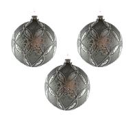 Set Di 3 Lussuosi Bauli Di Vetro Natalizi Da 80Mm - Grafite Con Glitter