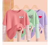 Set di 3 magliette a maniche lunghe carine per ragazze, maglietta femminile per giovani ragazze, top a righe bicolore in 1 6Y,7Y,8Y,9Y,10Y,4Y,5YPoliestere