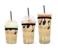 Set di 3 manicotti in neoprene vintage per bevande calde e fredde, motivo note musicali, riutilizzabili, isolanti, per viaggi, ufficio, casa