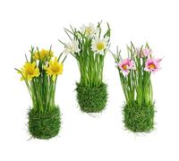 Set di 3 margherite artificiali nel nido d'erba, 20 cm, decorazione pasquale per primavera e primavera