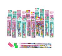 Set di 3 matite con gomma sulla parte superiore, temperamatite e gomma extra per bambini, set di cancelleria per ragazzi e ragazze dai 3 ai 15 anni, regalo ideale per la scuola e