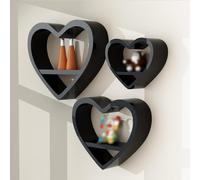 Set di 3 mensole galleggianti in legno a forma di cuore, per decorazione da parete e piccolo espositore per camera da letto, con cristalli estetici