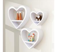 Set di 3 mensole galleggianti in legno a forma di cuore, per decorazione da parete e piccolo espositore per camera da letto, con cristalli estetici