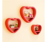 Set di 3 mensole galleggianti in legno a forma di cuore, per decorazione da parete e piccolo espositore per camera da letto, con cristalli estetici