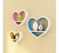 Set di 3 mensole galleggianti in legno a forma di cuore, per decorazione da parete e piccolo espositore per camera da letto, con cristalli estetici