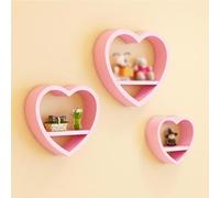 Set di 3 mensole galleggianti in legno a forma di cuore, per decorazione da parete e piccolo espositore per camera da letto, con cristalli estetici