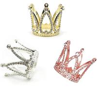 Set di 3 mini corone per torta, dorate, con strass, 4,2 x 3,4 cm, per compleanno, matrimonio e baby shower