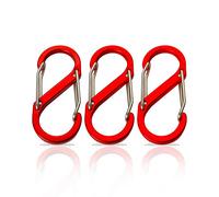 Set di 3 mini moschettoni - Moschettoni piccoli a S - Moschettone portachiavi - Moschettoni ganci doppio - Portachiavi nero - Moschettoni outdoor - Moschettone alluminio (Rosso 66x33 mm)