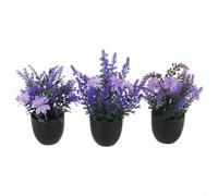 Set di 3 mini piante artificiali di lavanda con vaso, realistiche piante finte per interni ed esterni, piccole erbe in plastica per soggiorno, camera da letto, cucina, bagno, scrivania, mensola