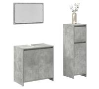 Set di 3 mobili da bagno in legno grigio cemento con mobiletto sottolavabo | Resistente all'umidità, superficie liscia, facile da pulire, supporto da parete per fissaggio, accessori di montaggio venduti