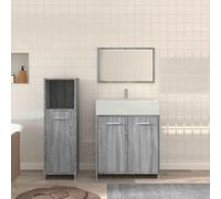 Set di 3 mobili da bagno in legno Sonoma grigio con specchio e vano | Supporto da parete per il fissaggio incluso, istruzioni di montaggio incluse, resistente all'umidità