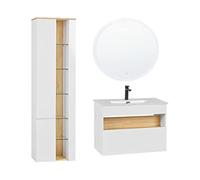 Set di 3 mobili da bagno lavandino armadio pensile alto e specchio LED Bianco