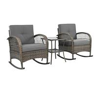 Set di 3 mobili da balcone in rattan con due sedie a dondolo e tavolo in vetro, telaio in ferro zincato resistente alle intemperie, in rattan intrecciato a mano, spessi cuscini e schienale, per