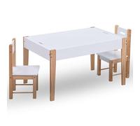 Set di 3 mobili per bambini con lavagna bianca e nera in MDF e legno di pino, 90 x 60 x 51 cm, tavolo con vano portaoggetti, 2 sedie per cameretta dei bambini