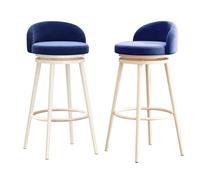 Set di 3 moderni sgabelli da bar in velluto blu, altezza 75 cm, sedie da cucina imbottite con schienale e poggiapiedi, design girevole, per la decorazione di casa, bar e cucina.
