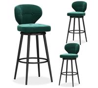 Set di 3 moderni sgabelli da bar in velluto con schienale medio e base in metallo, sedie imbottite da cucina a isola per sala da pranzo contemporanea e arredamento per la casa