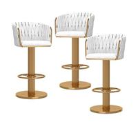 Set di 3 moderni sgabelli da bar in velluto dorato - altezza regolabile - sedie girevoli da bancone con schienali per cucina, casa, bar e isola, elegante design intrecciato