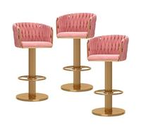 Set di 3 moderni sgabelli da bar in velluto dorato - altezza regolabile - sedie girevoli da bancone con schienale, per casa, cucina, bar e isola, design elegante tessuto