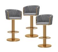 Set di 3 moderni sgabelli da bar in velluto dorato - sedie girevoli regolabili con schienale per cucina, casa, bar e isola, design elegante tessuto