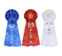 Set di 3 nastri premio con rosetta per vincitore del premio con nastro onorevole distintivo per il 1°, 2°, 3° posto, nastri della vittoria, medaglie, nastri di riconoscimento per eventi sportivi in