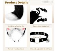 Set di 3 orecchie e coda di gatto, coda sintetica con orecchie di lupo e girocollo in pelle, attrezzatura per costumi per eventi di Halloween