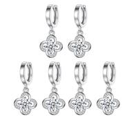 Set di 3 orecchini a forma di quadrifoglio portafortuna a forma di erba con micro intarsiato zircone scintillante orecchini pendenti per accessori da donna, Misura unica, Acciaio inossidabile, Nessuna