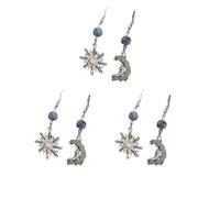 Set di 3 orecchini a forma di stella e luna, retrò, regalo per gli amici, Misura unica, Acciaio inossidabile, Nessuna pietra preziosa