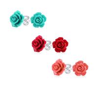 Set Di 3 Orecchini A Perno Con Fiori Di Rosa Rossa E Blu In Rilievo Delicati E Romantici In 3D Per Donne Adolescenti E Madri Placcati In Argento