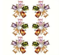 Set di 3 orecchini da donna a forma di fiore con diamanti colorati a cinque petali con zirconi micro-intarsiati, accessori eleganti ed eleganti, Misura unica, Acciaio inossidabile, Nessuna pietra