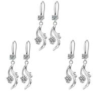Set di 3 orecchini scintillanti a forma di coda di pesce micro intarsiato con zirconi Ginkgo Foglie Gioielli da donna, Misura unica, Acciaio inossidabile, Nessuna pietra preziosa