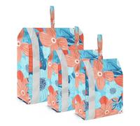 Set di 3 organizer da viaggio con fiori turchesi e coralli, pieghevole, per riporre abiti da viaggio e per riporre i vestiti