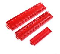 Set di 3 organizer per bussole con 176 misure per chiavi a bussola da 1/4", 3/8" e 1/2", in plastica ABS rossa