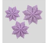 Set di 3 ornamenti da appendere a forma di fiocco di neve, con origami artigianali per finestre e pareti, accenti leggeri e stagionali (viola)