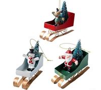 Set di 3 ornamenti natalizi in ferro per decorazioni stagionali, adatti per appendere l'albero o da tavolo, progettati per più per le festività natalizie