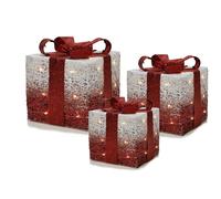 Set di 3 Pacchi Regalo Luminosi Bianco e rosso con LED Decorazione Natalizia Fi