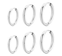 Set di 3 paia di orecchini a cerchio in argento per donne e uomini, orecchini Huggies in misure 8/10/12 mm, orecchini a cerchio ipoallergenici, senza nichel, per uso quotidiano e regali