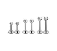 Set di 3 paia di orecchini rotondi da 18 g per labbro, cartilagine, trago, naso, elica, per donne, uomini, ragazze, in acciaio inox, con zirconia cubica, idea regalo, 1,0 x 6 x 8 x 10 2/3/4 mm