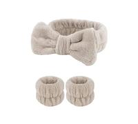 Set di 3 paia di polsini da donna impermeabili e assorbenti, in pile di corallo, orecchie di coniglio, fascia per capelli (grigio)
