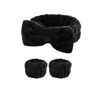 Set di 3 paia di polsini da donna impermeabili e assorbenti, in pile di corallo, orecchie di coniglio, fascia per capelli (nero)