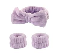 Set di 3 paia di polsini da donna impermeabili e assorbenti, in pile di corallo, orecchie di coniglio, fascia per capelli, set di accessori per capelli (viola)