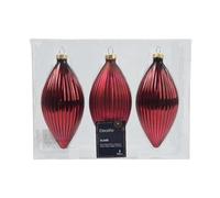 Set di 3 palline per albero di Natale, coni d'oliva, rosso scuro, sangue di bue, in vero vetro, lucide e opache, dia6 cm, altezza 13 cm, 3 pezzi da 13 cm