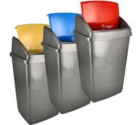Set di 3 pattumiere da 50 litri, 50 litri, colore grigio, con coperchio giallo, blu e rosso, ideale per la raccolta differenziata dei rifiuti