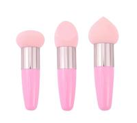Set di 3 pennelli da trucco con manici in plastica affusolati, rosa | 3 diverse forme di spugna, tra cui teste arrotondate e inclinate con puntali metallici per un'applicazione mirata